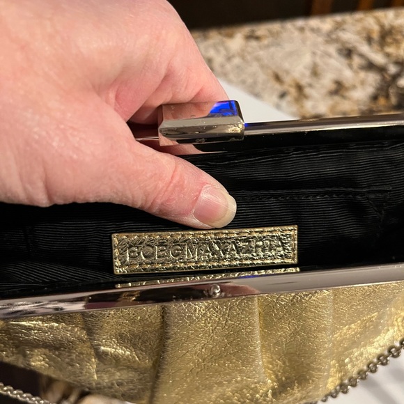 Vintage Handbag Gold Clutch leather lined with Chain - Picture 7 of 11